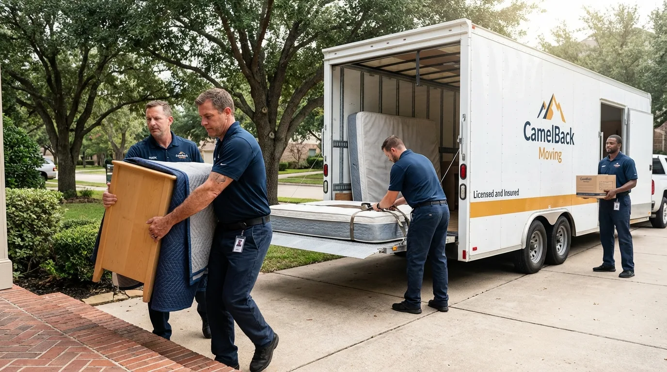 Crew loading residential truck for cross-state move from Lacombe, LA