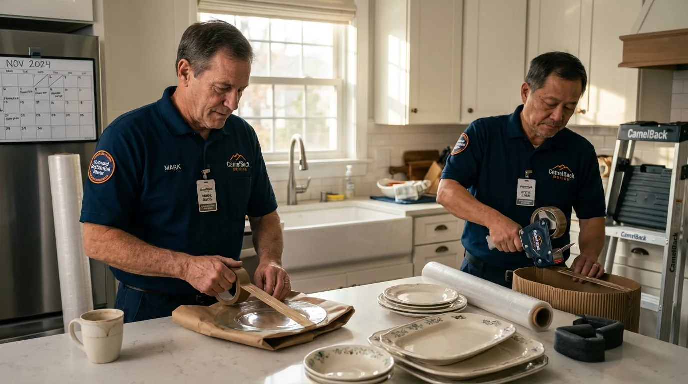 Professional crew packing kitchen dishware in Lacombe, LA