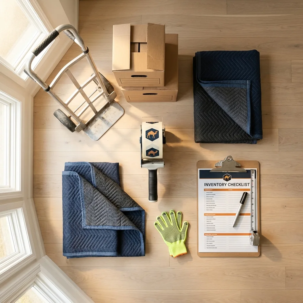 Professional moving supplies and packing materials layout for Lacombe residential relocations